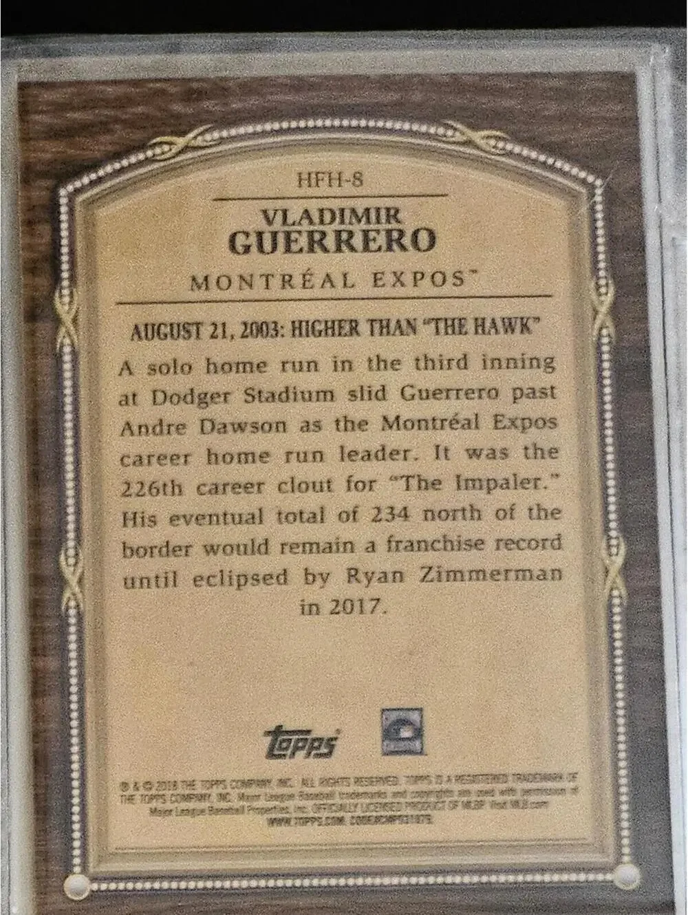 Vladimir Guerrero 2018 Topps Update Hall of Famer Highlights Expos HFH-8 - Picture 2 of 2